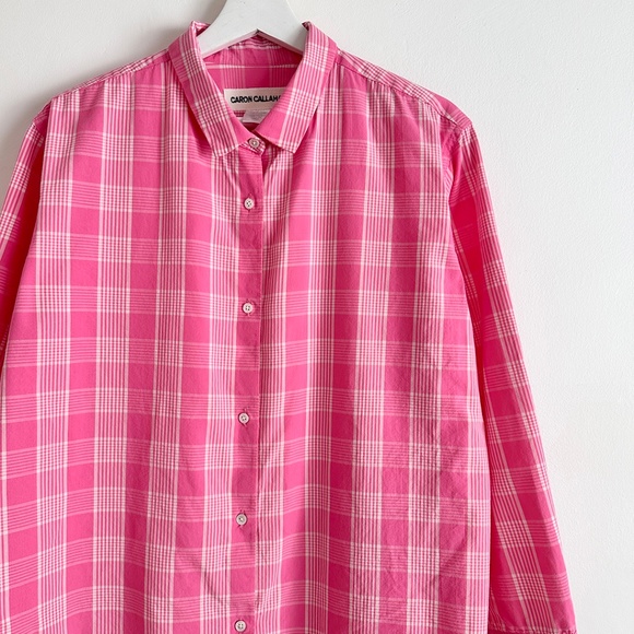 Caron Callahan alice shirt cotton blouse pink plaid pant la garconne O/S S M L - Picture 3 of 7